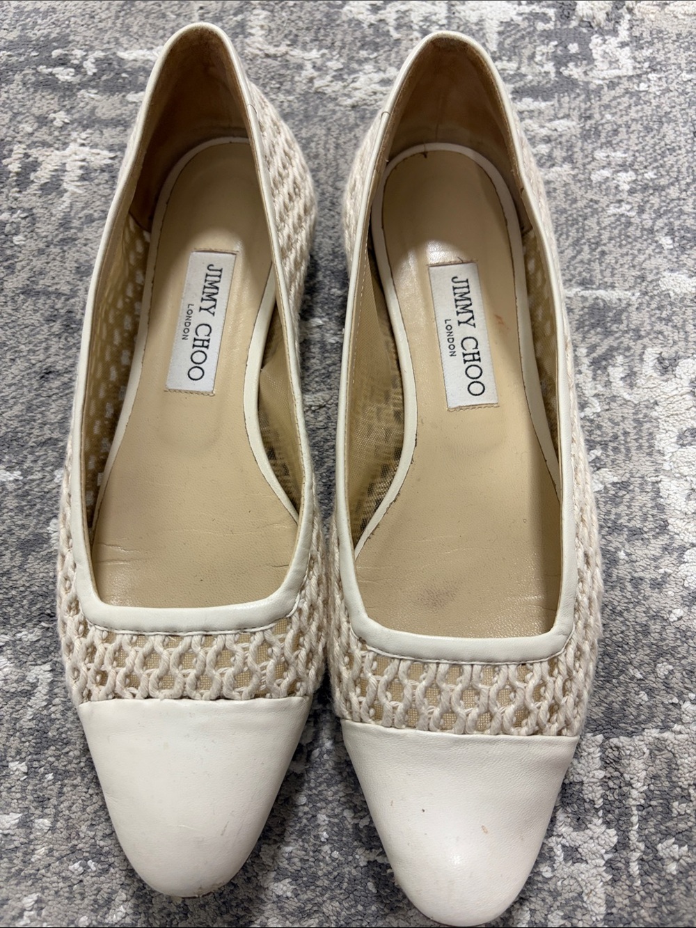 Jimmy Choo Cream Woven Mesh & Leather Ballet Flats